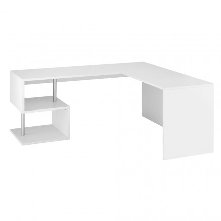 Scrivania Angolare Moderna Legno Bianco Lucido o Ardesia Design - Michel Viadurini