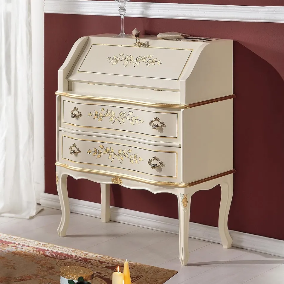 Scrivania Classica in Legno con Ribalta e Cassetti Made in Italy - Elegant Viadurini