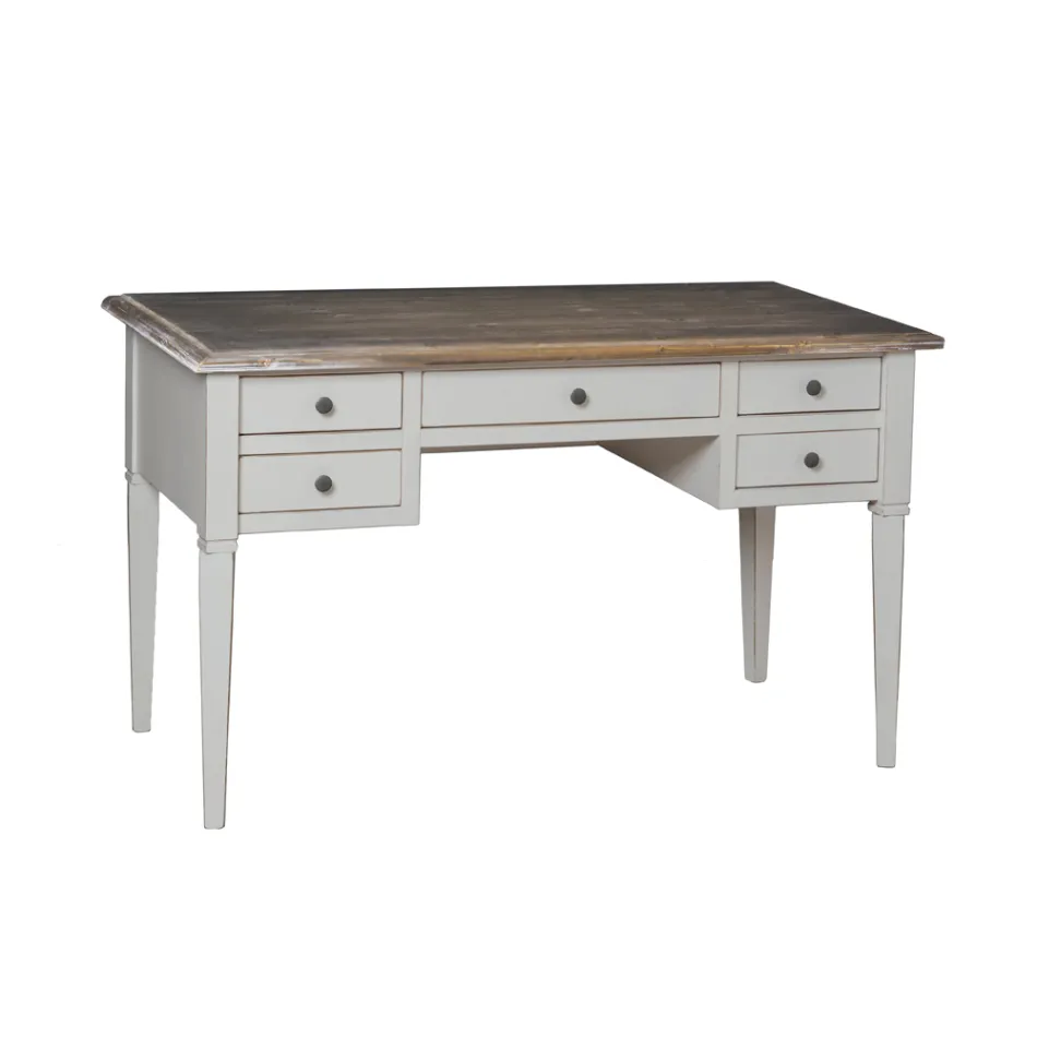 Scrivania con 5 Cassetti in Legno Massiccio Made in Italy - Fontus Viadurini