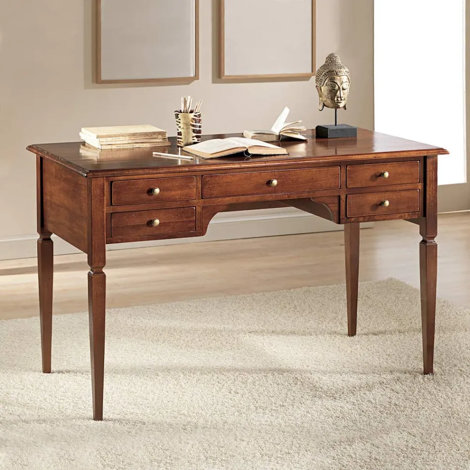 Scrivania con 5 Cassetti in Legno Massiccio Made in Italy - Fontus Viadurini