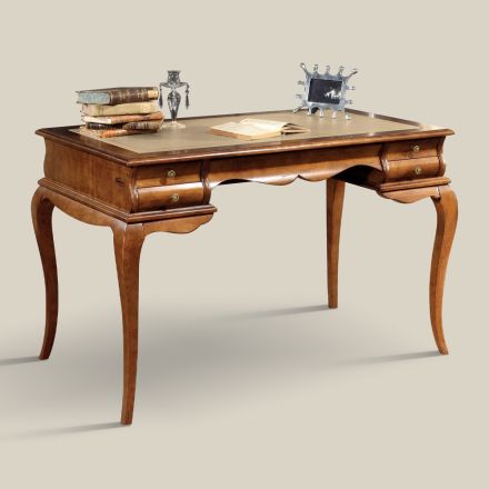 Scrivania con 5 Cassetti Legno di Noce e Ecopelle Made in Italy - Hastings Viadurini