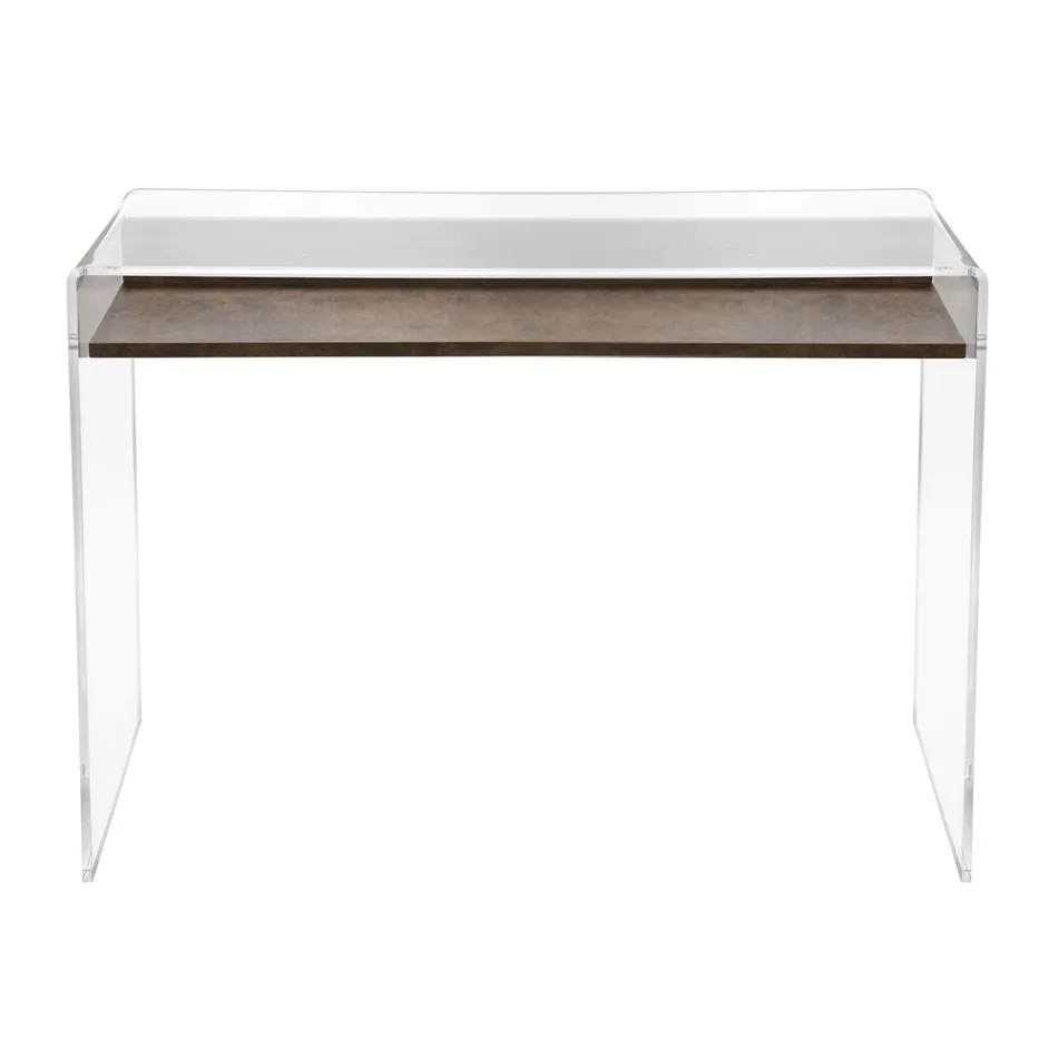 Scrivania in Plexiglass Trasparente con Ripiano in Legno di Design - Carducci Viadurini