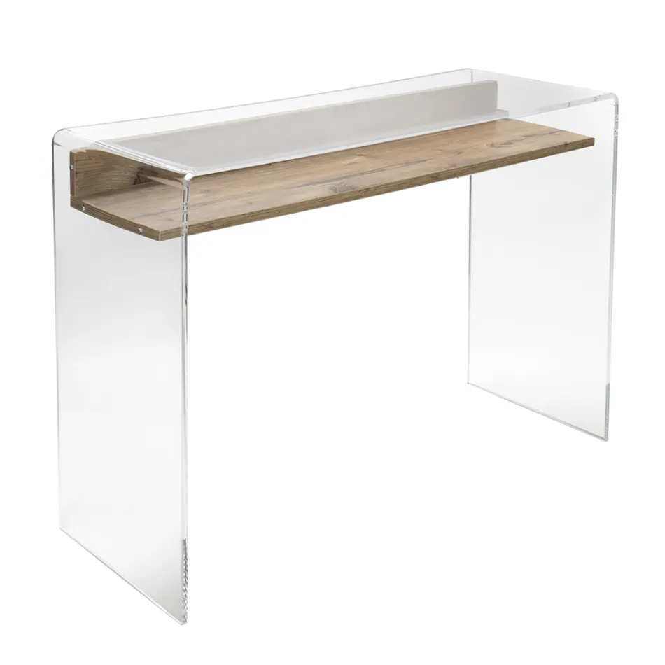 Scrivania in Plexiglass Trasparente con Ripiano in Legno di Design - Carducci Viadurini