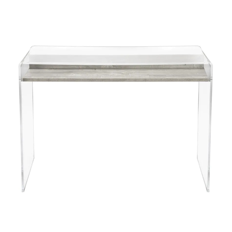 Scrivania in Plexiglass Trasparente con Ripiano in Legno di Design - Carducci Viadurini