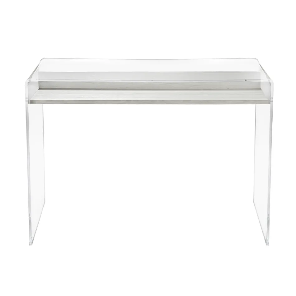 Scrivania in Plexiglass Trasparente con Ripiano in Legno di Design - Carducci Viadurini