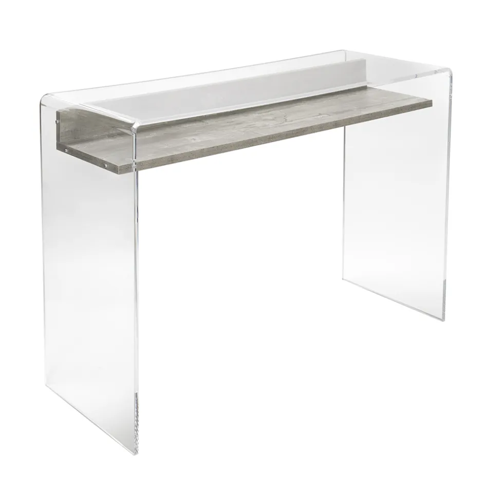 Scrivania in Plexiglass Trasparente con Ripiano in Legno di Design - Carducci Viadurini