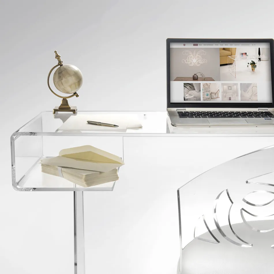 Scrivania in Plexiglass Trasparente con Ripiano Made in Italy - Studiorum Viadurini