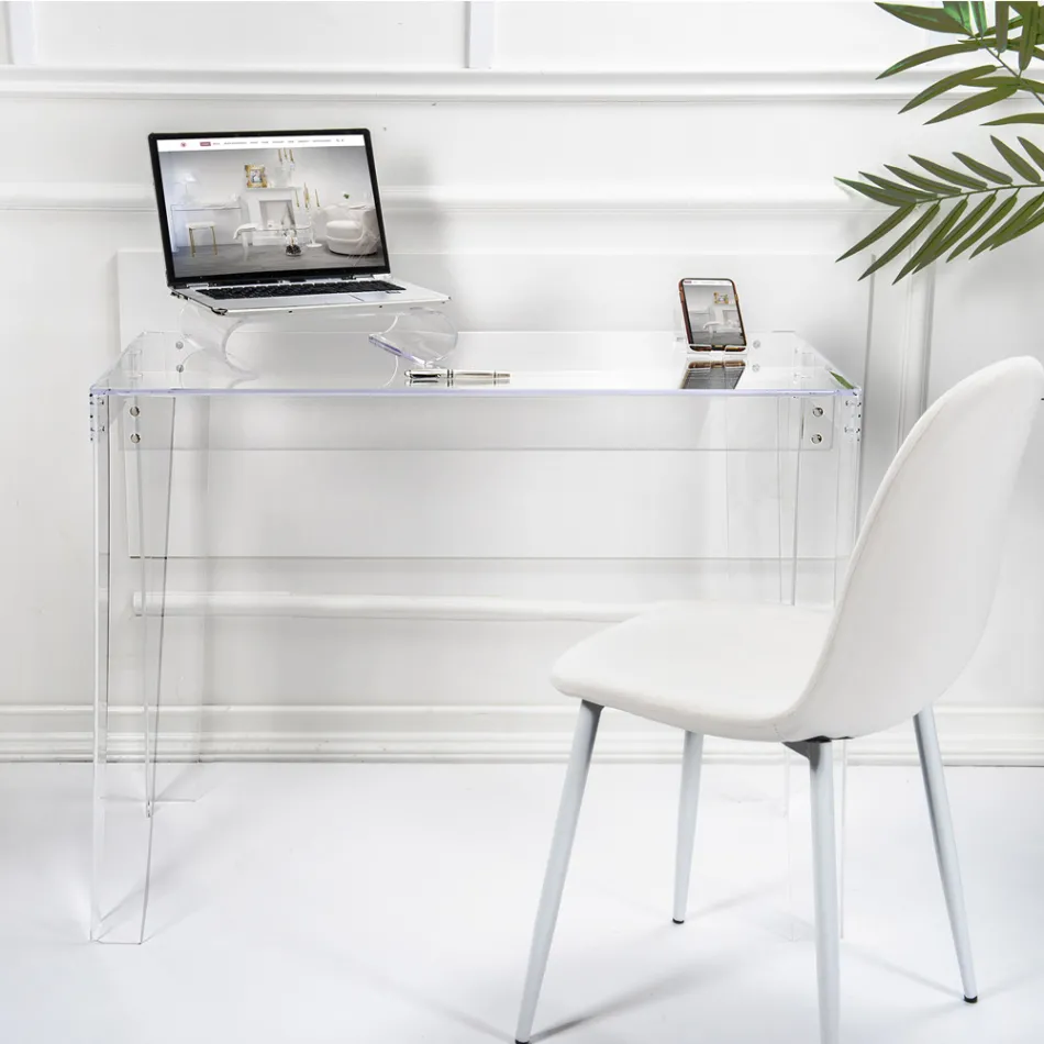 Scrivania in Plexiglass Trasparente Design Moderno Made in Italy - Vichy Viadurini