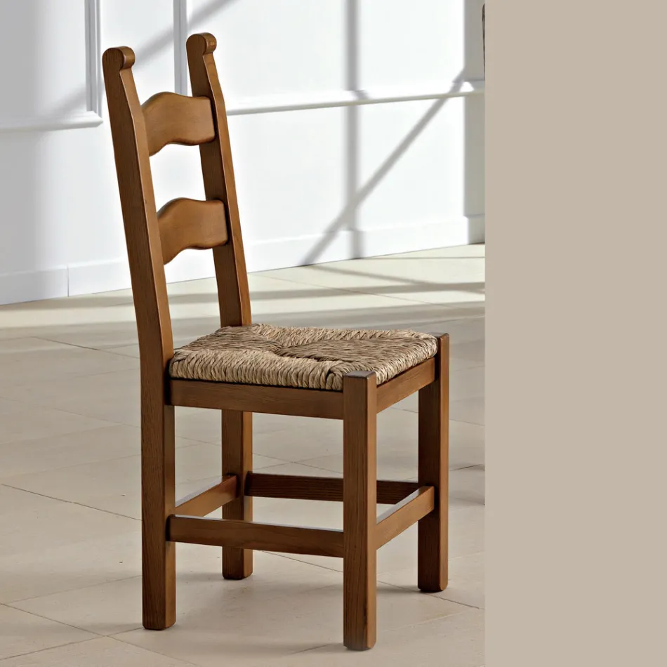 Sedia Classica da Cucina in Legno Seduta in Paglia Made in Italy - Lavinia Viadurini
