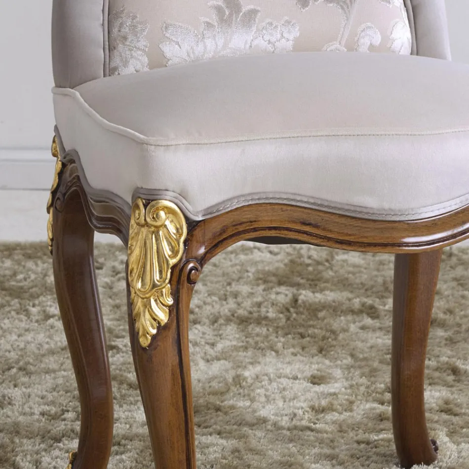 Sedia Classica in Legno Noce e Tessuto Imbottito Made in Italy - Baroque Viadurini