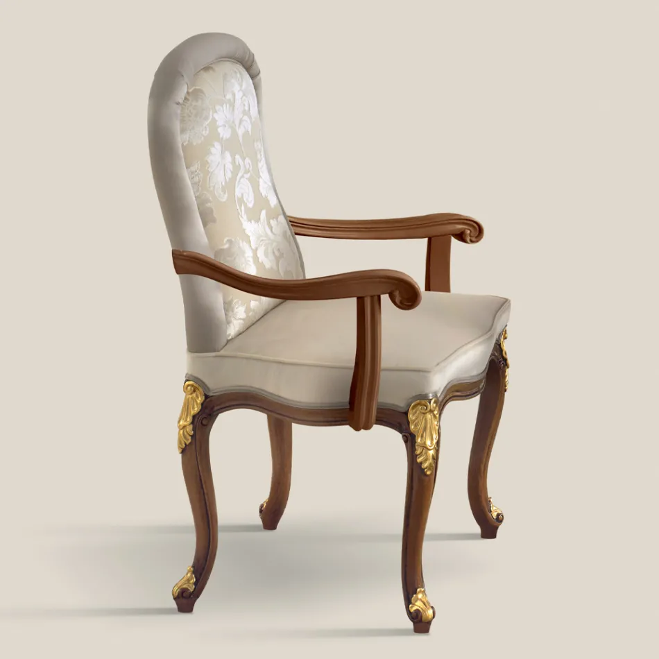Sedia Classica in Legno Noce e Tessuto Imbottito Made in Italy - Baroque Viadurini