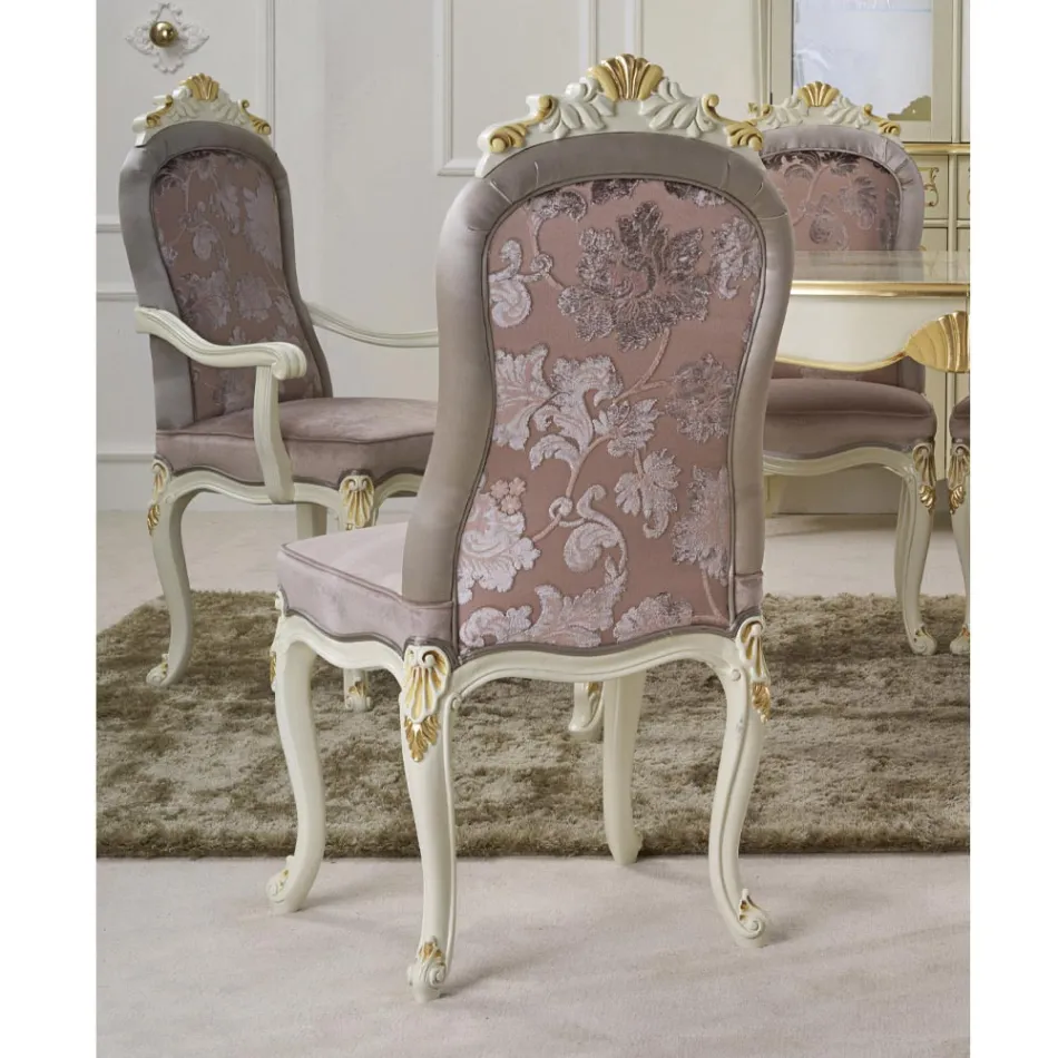 Sedia Classica Legno Bianco e Tessuto Imbottito Made in Italy - Baroque Viadurini