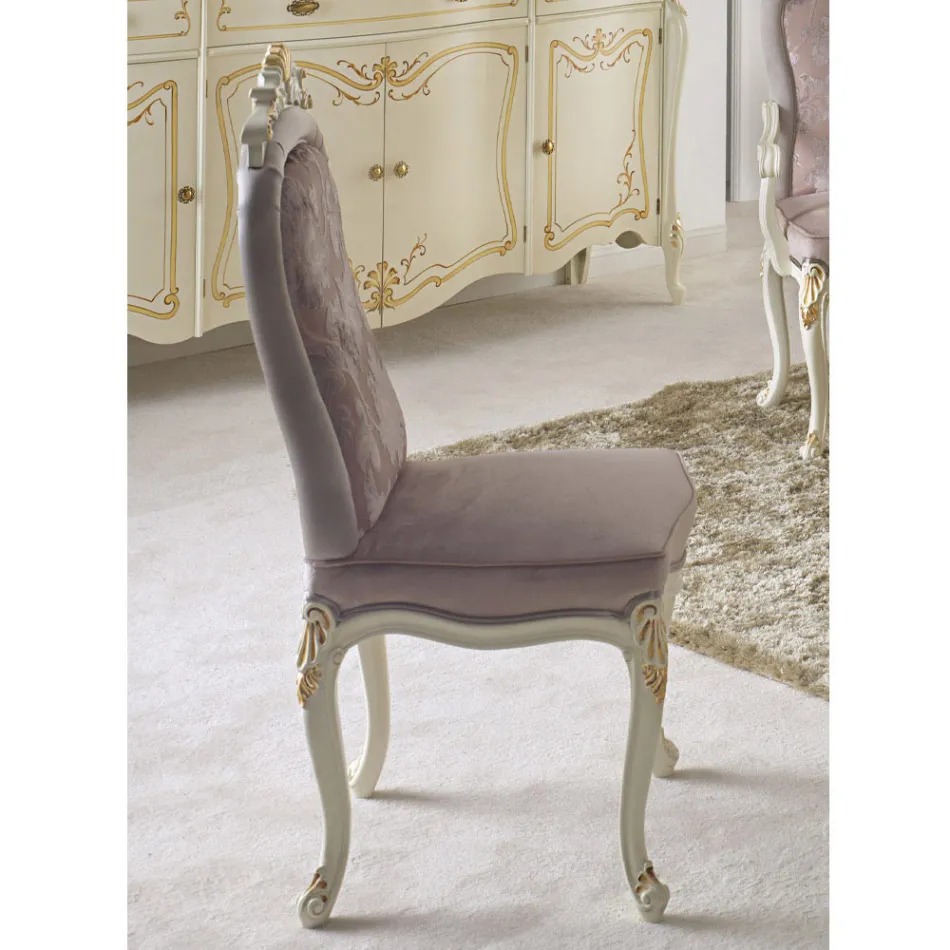 Sedia Classica Legno Bianco e Tessuto Imbottito Made in Italy - Baroque Viadurini