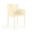 Sedia con Braccioli Rivestita in Cuoio Avorio Made in Italy - Conchiglia Viadurini