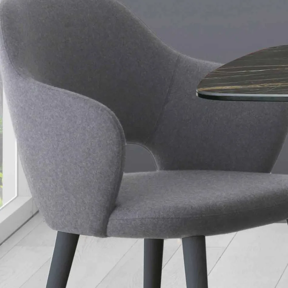 Sedia Cucina con Braccioli in Tessuto e Legno Realizzata in Italia - Marchesi Viadurini