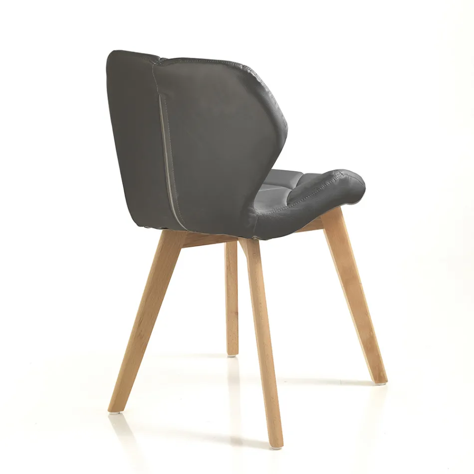 Sedia Cucina in Pelle Sintetica e Legno Massello 2 Pezzi - Fiorenzuola Viadurini