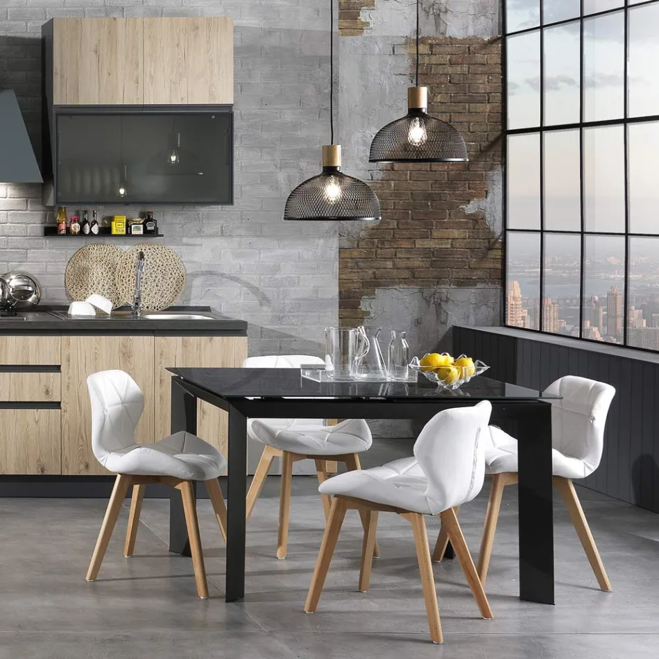 Sedia Cucina in Pelle Sintetica e Legno Massello 2 Pezzi - Fiorenzuola Viadurini
