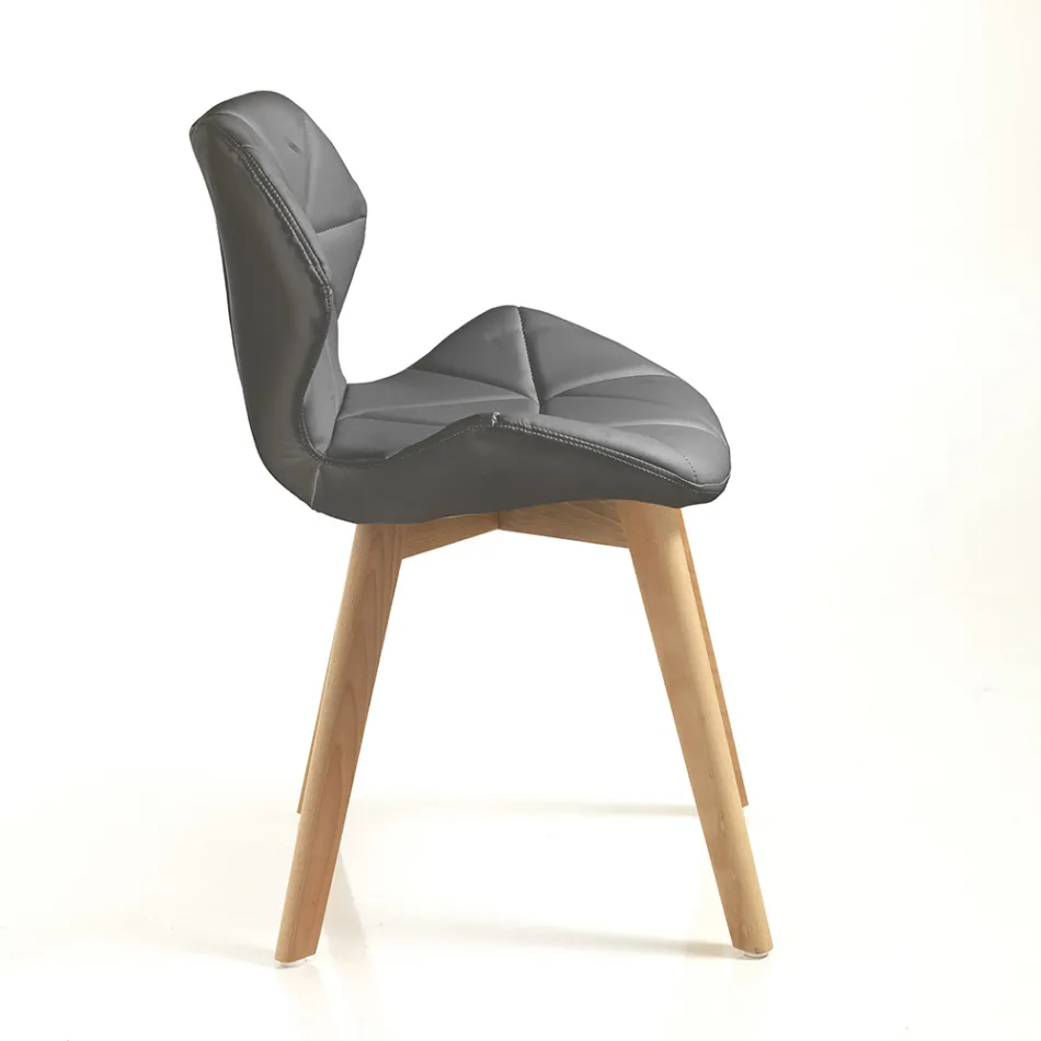 Sedia Cucina in Pelle Sintetica e Legno Massello 2 Pezzi - Fiorenzuola Viadurini