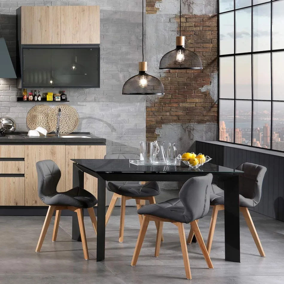 Sedia Cucina in Pelle Sintetica e Legno Massello 2 Pezzi - Fiorenzuola Viadurini