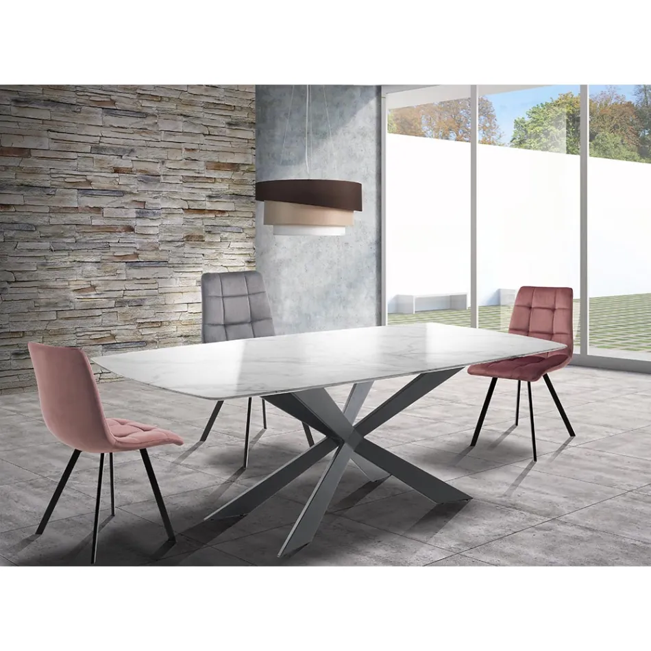 Sedia da Cucina in Tessuto con Gambe in Metallo Nero 4 Pezzi - Celeste Viadurini