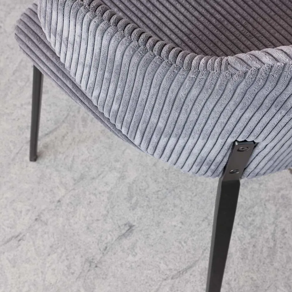 Sedia da Pranzo con Struttura in Metallo e Seduta in Velluto a Coste - Ridni Viadurini