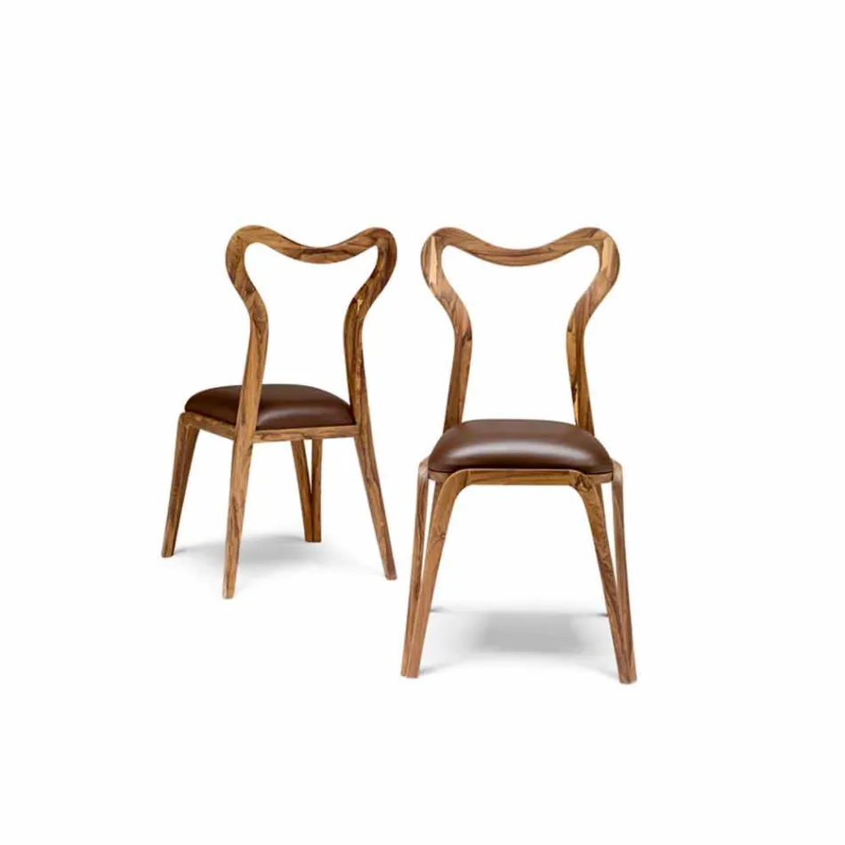 Sedia da pranzo design moderno in legno e pelle, l.41xp.46 cm, Carol Viadurini