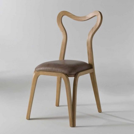 Sedia da pranzo design moderno in legno e pelle, l.41xp.46 cm, Carol Viadurini