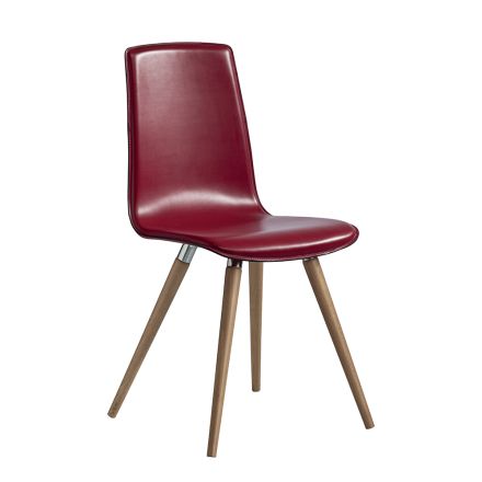 Sedia da Pranzo in Cuoio Rigenerato con Gambe in Legno Made in Italy - Luke Viadurini