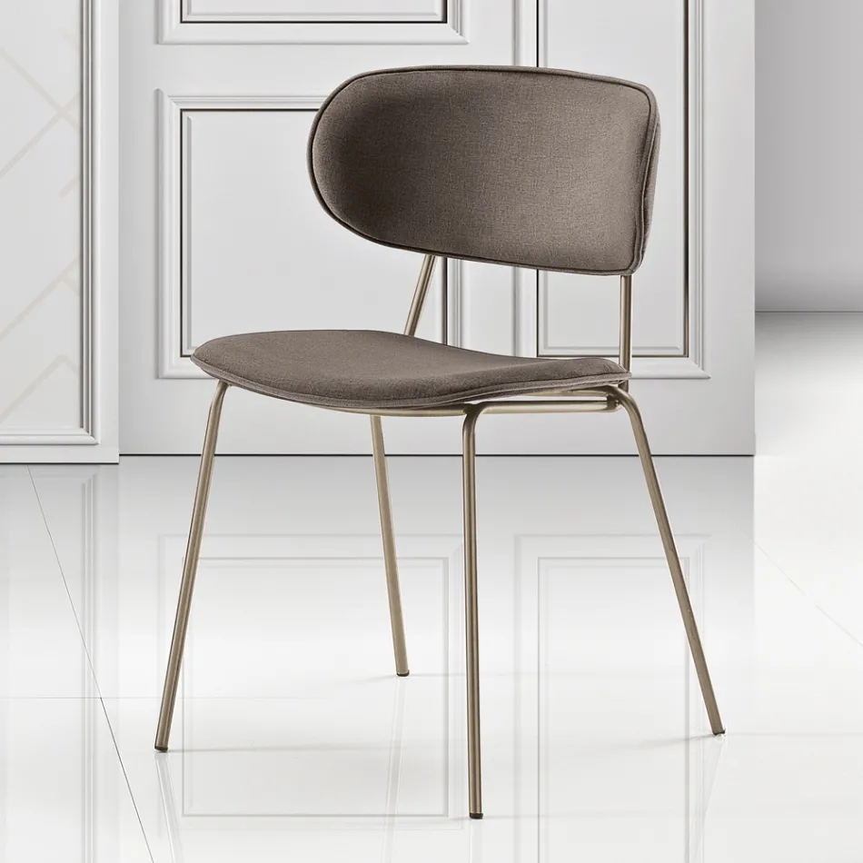 Sedia da Pranzo in Tessuto di 2 Diverse Finiture Made in Italy - Sanemi Viadurini