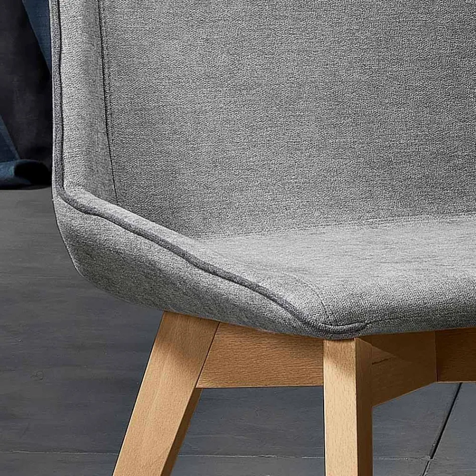Sedia da soggiorno in tessuto e legno moderna made in Italy, Oriella Viadurini