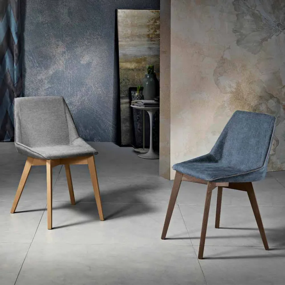 Sedia da soggiorno in tessuto e legno moderna made in Italy, Oriella Viadurini