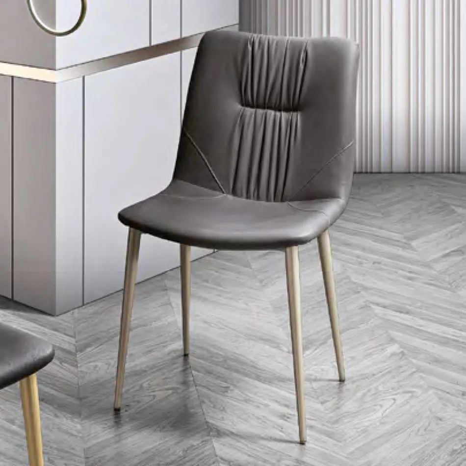 Sedia da Soggiorno in Tessuto Fibrato Effetto Pelle e Metallo Made in Italy - Gohan Viadurini