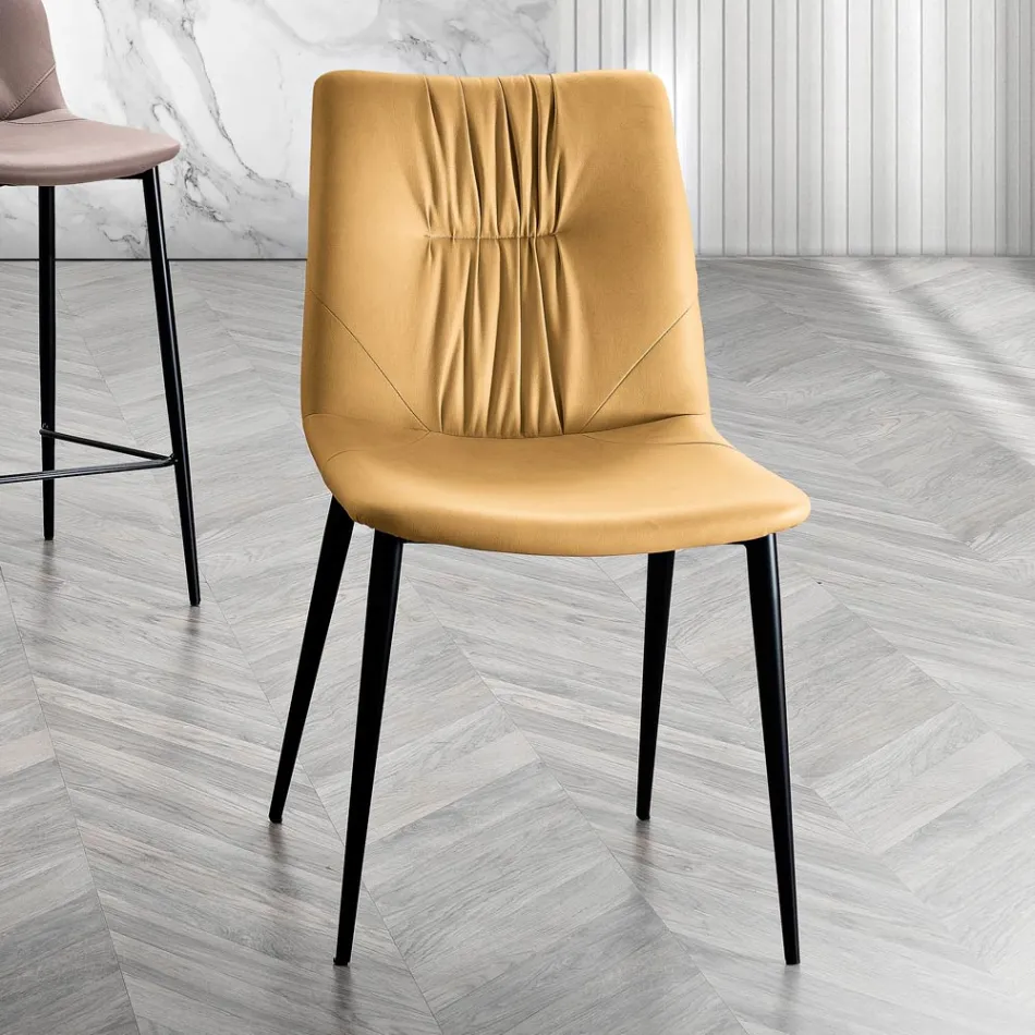Sedia da Soggiorno in Tessuto Fibrato Effetto Pelle e Metallo Made in Italy - Gohan Viadurini
