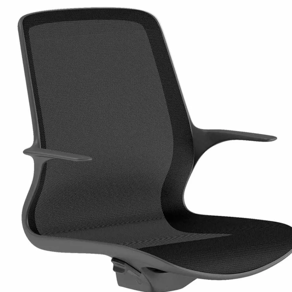 Sedia da Ufficio con Ruote Girevole in Rete Nera e Nylon Nero – Ayumu Viadurini