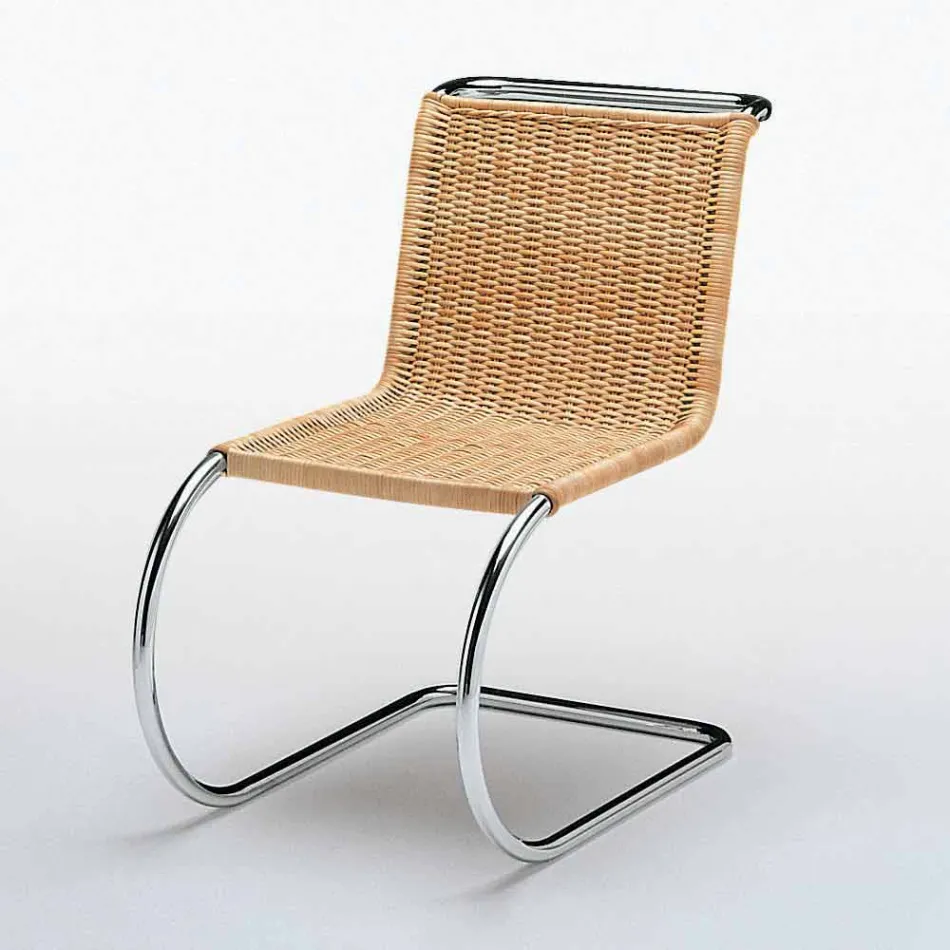 Sedia da Ufficio in Canna Naturale e Acciaio Cromato Made in Italy - Formentera Viadurini