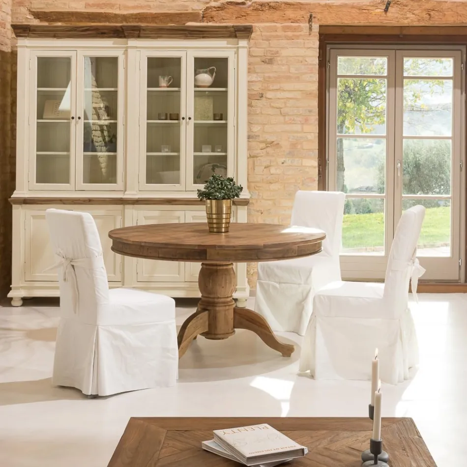 Sedia Decorata con Fiocco da Soggiorno in Legno e Cotone - Slide Viadurini
