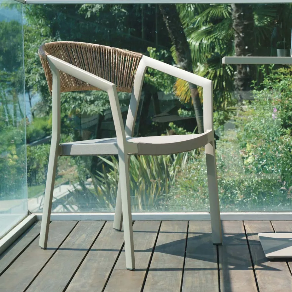 Sedia Impilabile con Seduta in Textilene e Schienale in Twist Wicker - Passione Viadurini
