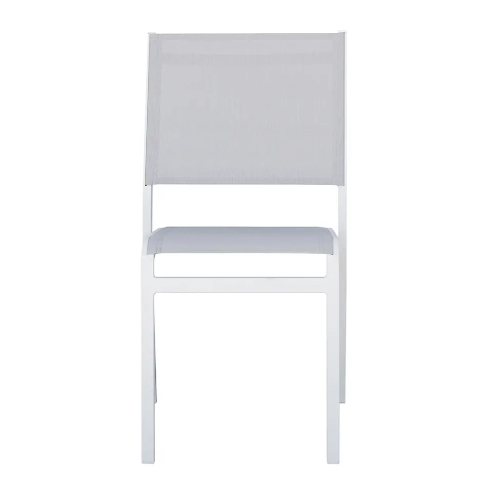 Sedia Impilabile da Giardino in Alluminio e Textilene Bianco o Grigio - Floraforma Viadurini