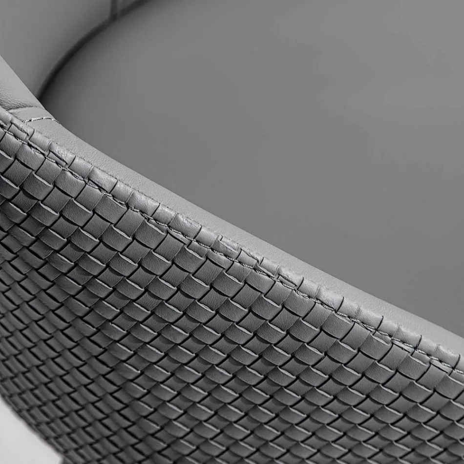 Sedia in Ecopelle con Schienale Decorato e Base in Metallo Nero, 2 Pezzi - Nima Viadurini