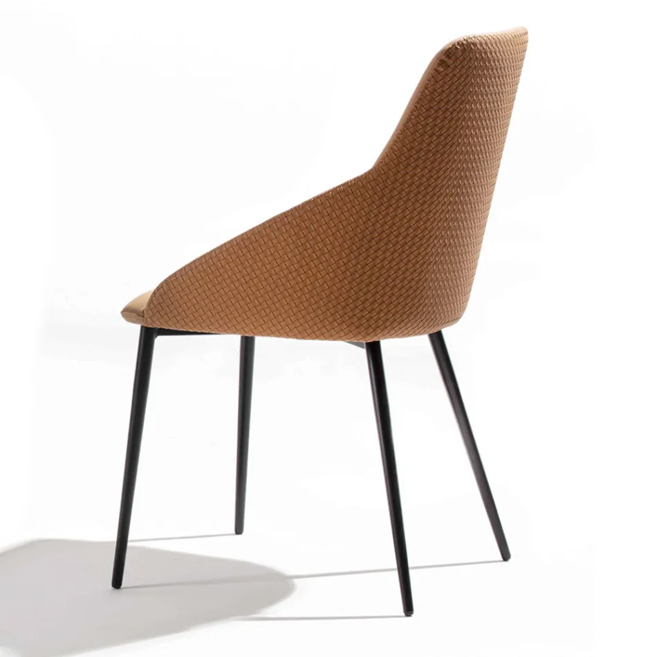 Sedia in Ecopelle con Schienale Decorato e Base in Metallo Nero, 2 Pezzi - Nima Viadurini