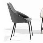 Sedia in Ecopelle con Schienale Decorato e Base in Metallo Nero, 2 Pezzi - Nima Viadurini