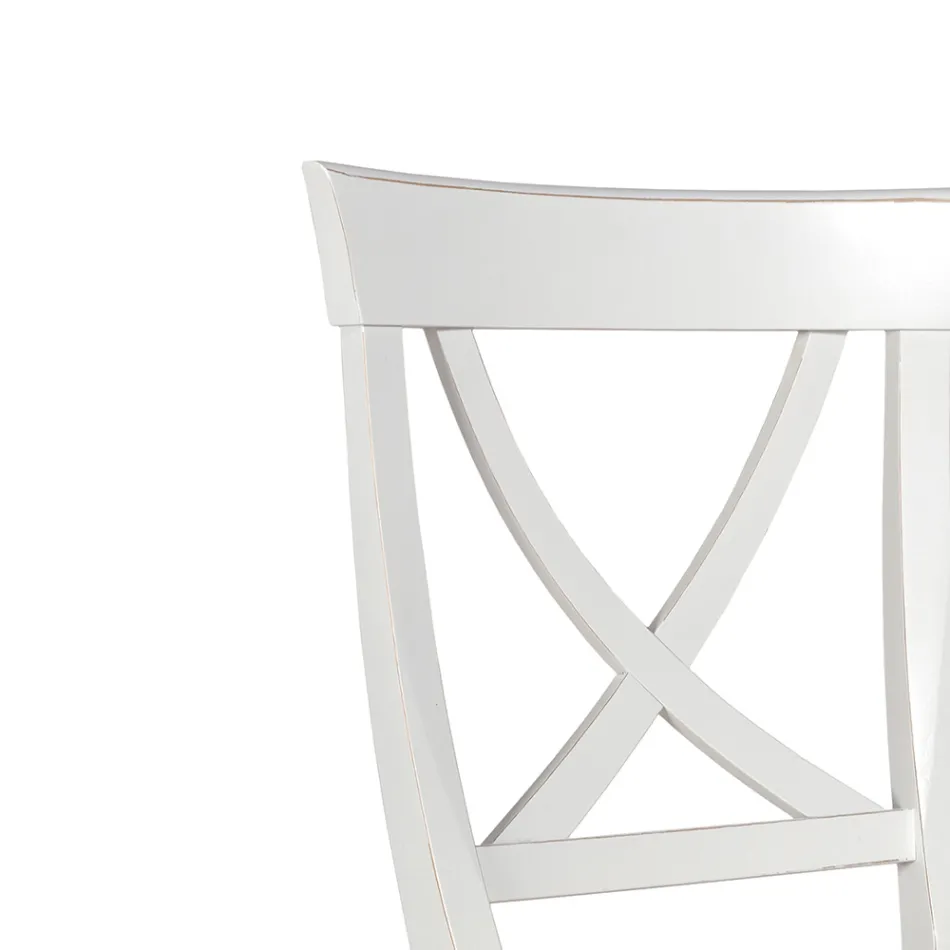 Sedia in Legno Bianco Spigolato e Tessuto Juma Beige Made in Italy - Diamante Viadurini