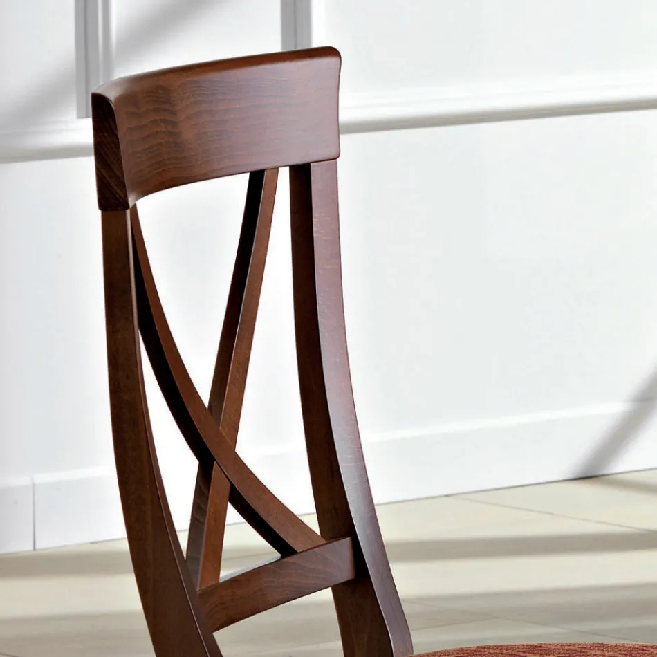 Sedia in Legno e Tessuto Design Classico Schienale Incrociato - Debussy Viadurini