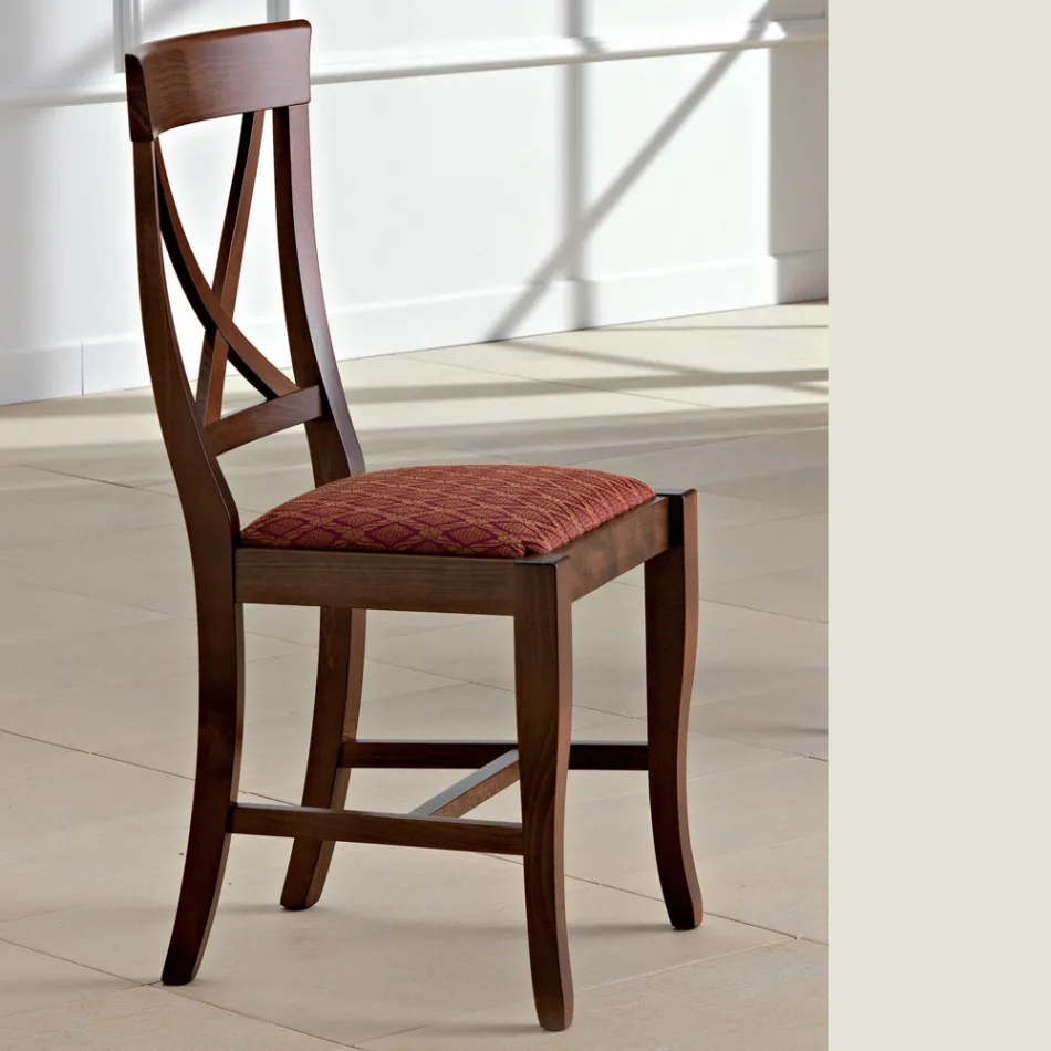 Sedia in Legno e Tessuto Design Classico Schienale Incrociato - Debussy Viadurini