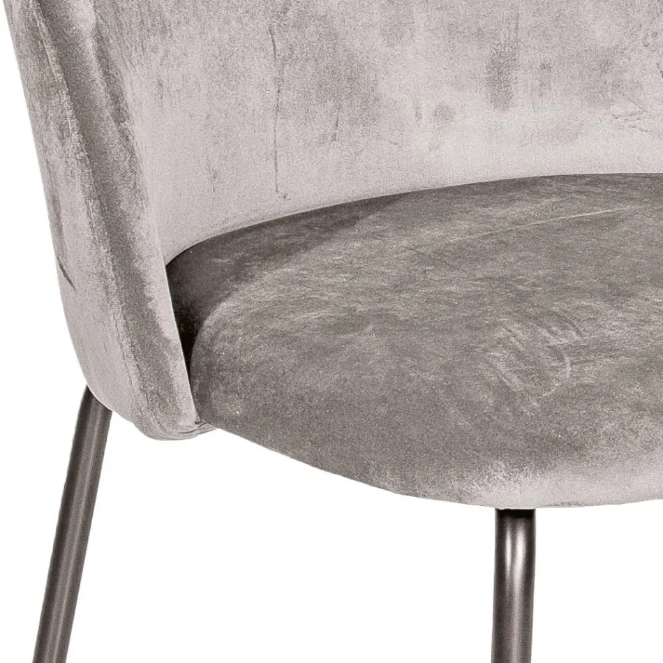 Sedia in Metallo Nero e Seduta in Velluto Grigio Made in Italy - Meredith  Viadurini