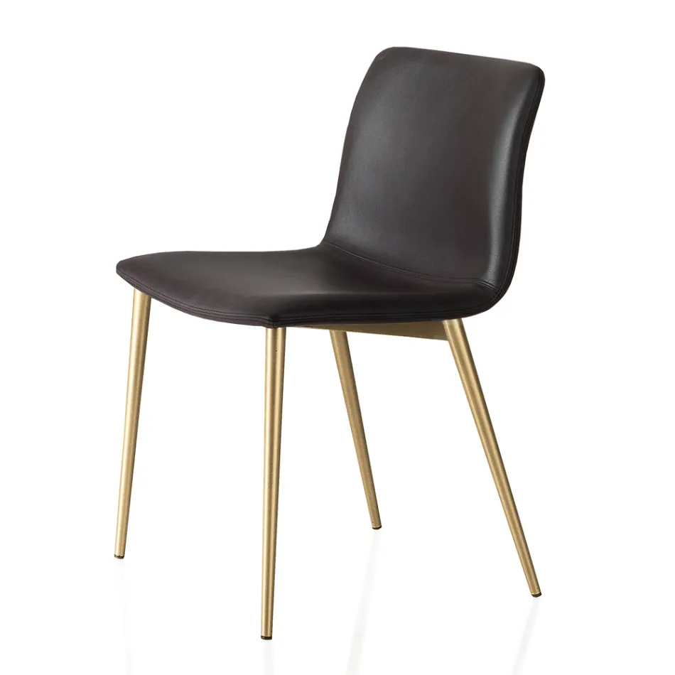 Sedia in Tessuto Fibrato Effetto Pelle e Gambe in Metallo Made in Italy - Amane Viadurini