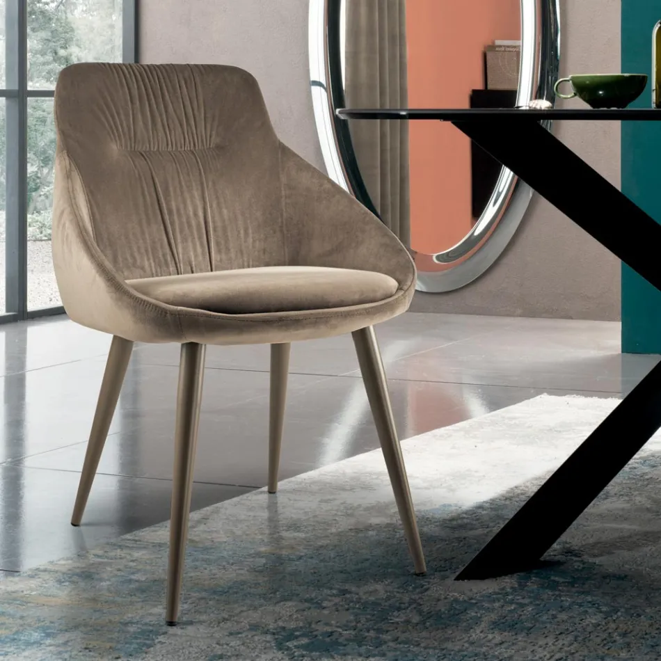Sedia in Velluto e Acciaio Laccato RAL Made in Italy 4 Pezzi - Mariapina Viadurini