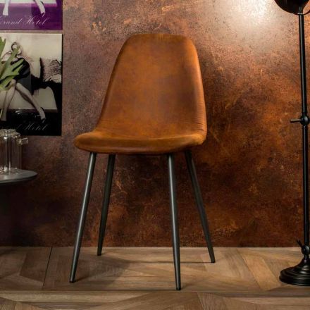 Sedia living moderna in similpelle marrone vintage, Elice, 4 pezzi Viadurini