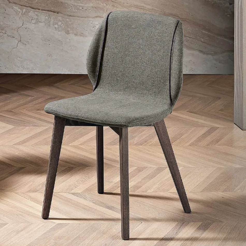 Sedia Moderna di Design Elegante in Tessuto con Bordino e Legno - Scarat Viadurini