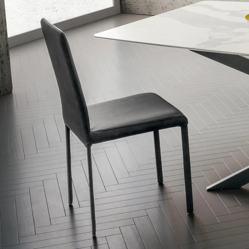 Sedia per Sala da Pranzo in Ecopelle Realizzata in Italia, 2 Pezzi - Mawi Viadurini